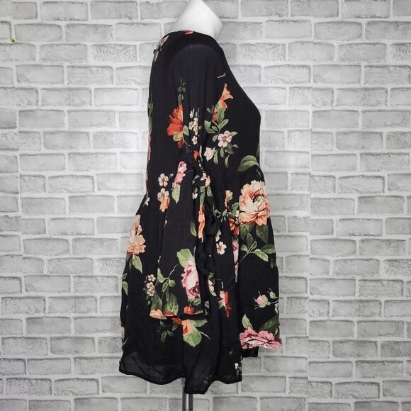 Altar'd State Black Floral Bell Sleeve Mini Dress, size Small - Picture 3 of 5